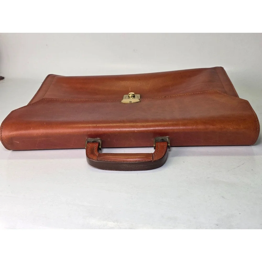 Vintage RENWICK Briefcase Brown Tan Leather Business‎ Bag Canada Rare